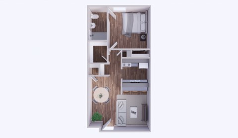 Floor plan for 1 bed, 1 bath, 572 sqft